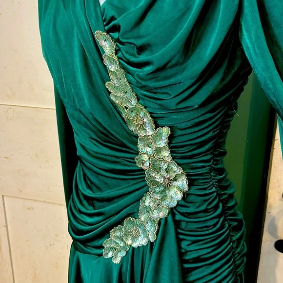 EC Vintage Filigree Heavily Rucked 80s Cocktail Dress Retro Mobwife Elegant Y2K - Picture 4 of 8